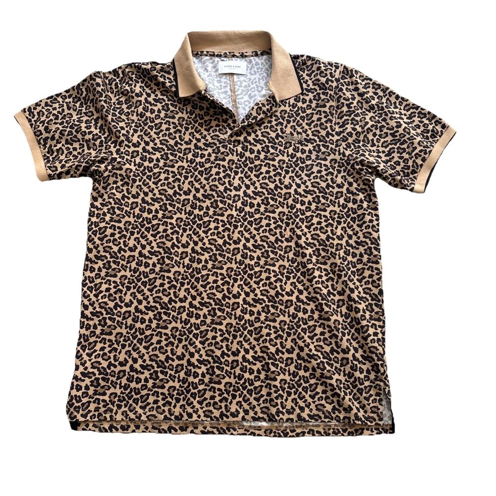 Ovadia & Sons NY Men’s Rare Leopard Pique Polo Shirt Size Large Tan